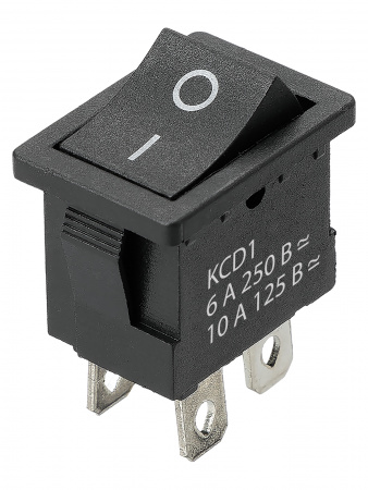Выключатель клавишный KCD1-201 250В AC/DC, 2P, 6А, (4с), ON-OFF, черный, Mini TDM