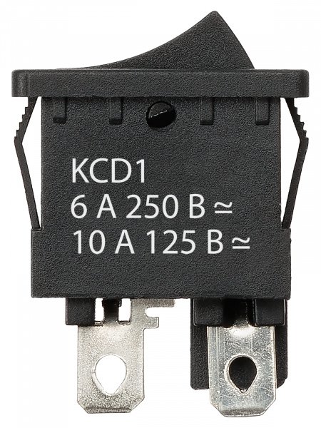 Выключатель клавишный KCD1-201 250В AC/DC, 2P, 6А, (4с), ON-OFF, черный, Mini TDM