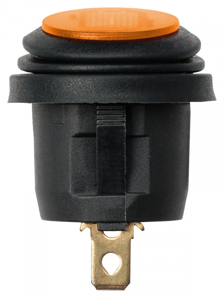 Выключатель клавишный круглый KCD2-101N/FS 250В AC/DC, 1P, 6А, (3с), ON-OFF, черный корпус, желтая клавиша с LED подсветкой, IP54 TDM