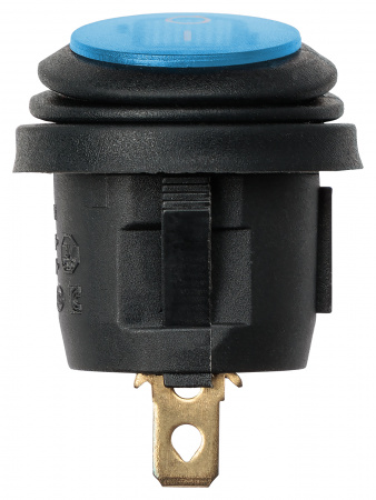 Выключатель клавишный круглый KCD2-101N/FS 250В AC/DC, 1P, 6А, (3с), ON-OFF, черный корпус, синяя клавиша с LED подсветкой, IP54 TDM