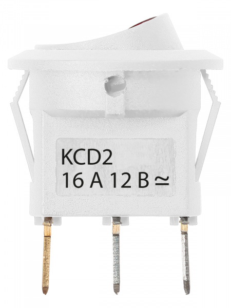 Выключатель клавишный круглый KCD2-101N-2 12В AC/DC, 1P, 16А, (3с), ON-OFF, белый с красной точечной LED подсветкой TDM