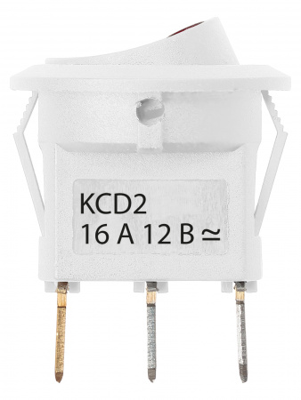 Выключатель клавишный круглый KCD2-101N-2 12В AC/DC, 1P, 16А, (3с), ON-OFF, белый с красной точечной LED подсветкой TDM