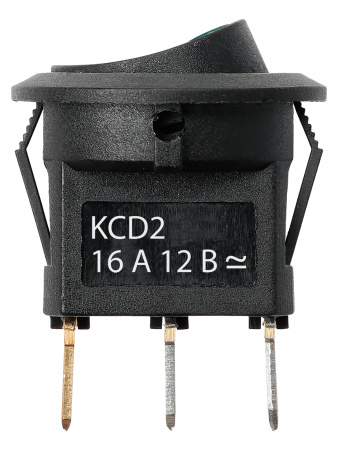 Выключатель клавишный круглый KCD2-101N-2 12В AC/DC, 1P, 16А, (3с), ON-OFF, черный с зеленой точечной LED подсветкой TDM