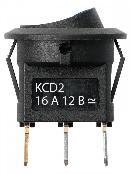 Выключатель клавишный круглый KCD2-101N-2 12В AC/DC, 1P, 16А, (3с), ON-OFF, черный с синей точечной LED подсветкой TDM