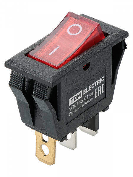 Выключатель клавишный KCD3-101N/B 250В AC/DC, 1P, 15А, (3с), ON-OFF, черный корпус, красная клавиша с LED подсветкой TDM