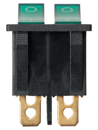 Выключатель двухклавишный KCD3-221N 250В AC/DC 1P 15А (6с) ON-OFF черный корпус, две зеленые клавиши с LED подсветкой TDM