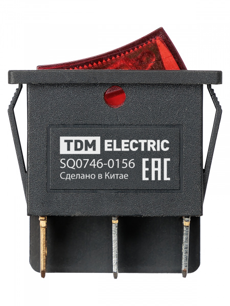 Выключатель двухклавишный KCD3-221N 250В AC/DC, 1P, 15А, (6с), ON-OFF, черный корпус, красная/зеленая клавиша с LED подсветкой TDM