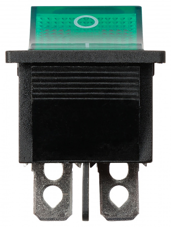 Выключатель клавишный KCD4-201N 250В AC/DC, 2P, 16А, (4с), ON-OFF, черный корпус, зеленая клавиша с LED подсветкой TDM