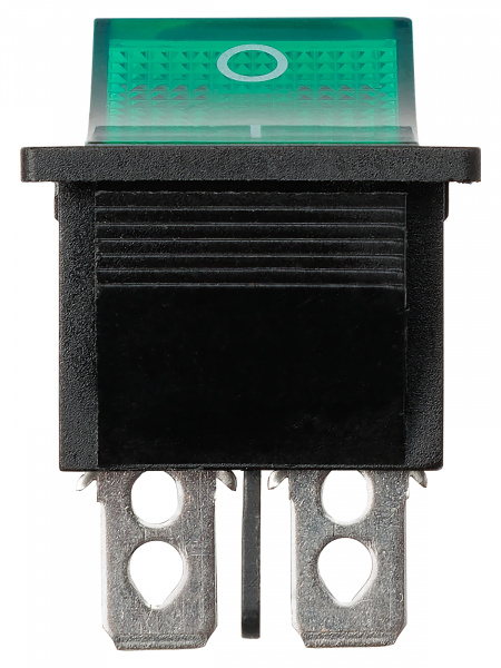 Выключатель клавишный KCD4-202N 250В AC/DC, 2P, 15А, (6с), ON-ON, черный корпус, зеленая клавиша с LED подсветкой TDM