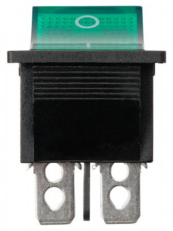 Выключатель клавишный KCD4-202N 250В AC/DC, 2P, 15А, (6с), ON-ON, черный корпус, зеленая клавиша с LED подсветкой TDM