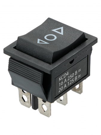 Переключатель клавишный KCD4-203 250В AC/DC, 2P, 16А, (6с), (ON)-OFF-(ON), с нейтральным положением, без фиксации, черный TDM