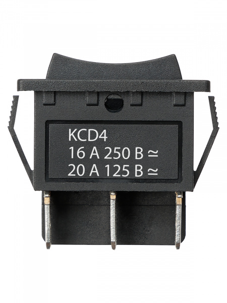 Переключатель клавишный KCD4-203 250В AC/DC, 2P, 16А, (6с), (ON)-OFF-(ON), с нейтральным положением, без фиксации, черный TDM