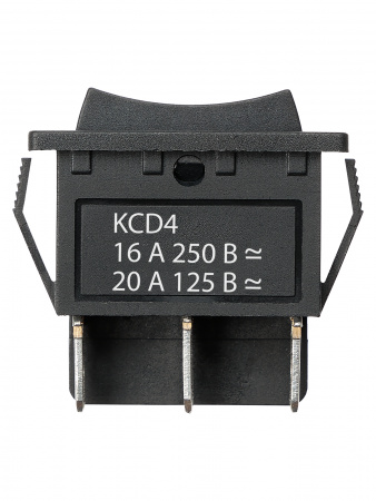 Переключатель клавишный KCD4-203 250В AC/DC, 2P, 16А, (6с), (ON)-OFF-(ON), с нейтральным положением, без фиксации, черный TDM
