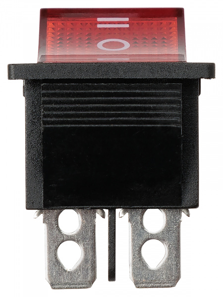 Переключатель клавишный KCD4-203N 250В AC/DC, 2P, 15А, (6с), ON-OFF-ON, c нейтральным положением, черный корпус, красная клавиша с LED подсветкой TDM