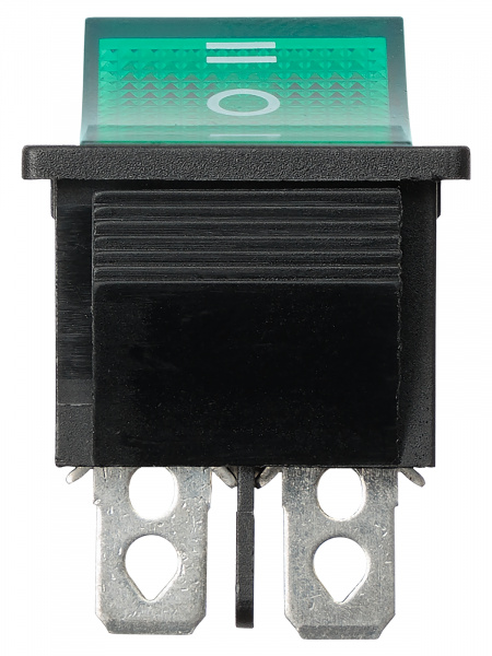 Переключатель клавишный KCD4-203N 250В AC/DC, 2P, 15А, (6с), ON-OFF-ON, с нейтральным положением, черный корпус, зеленая клавиша с LED подсветкой TDM