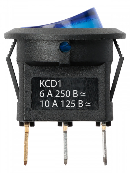 Выключатель клавишный круглый MIRS-101-3-B 250В AC/DC, 1P, 6А, (3с), ON-OFF, черный корпус, синяя клавиша с LED подсветкой TDM