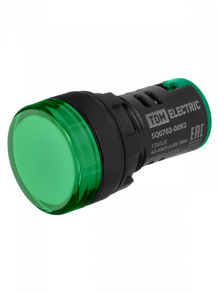 STATUS Лампа сигнальная AD-22DS, LED, d22 мм, 24-440 В AC/DC, IP65, зеленый TDM