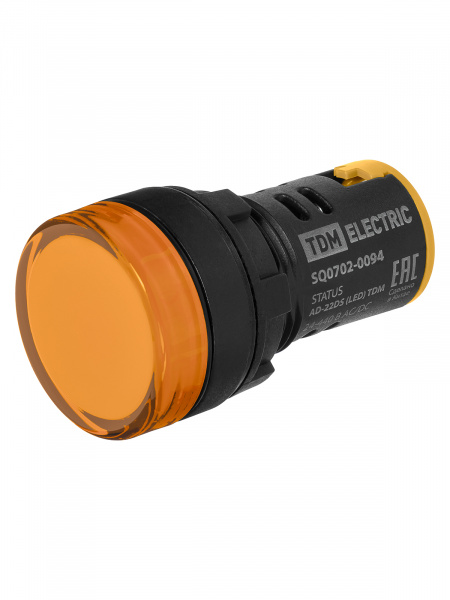 STATUS Лампа сигнальная AD-22DS, LED, d22 мм, 24-440 В AC/DC, IP65, желтый TDM