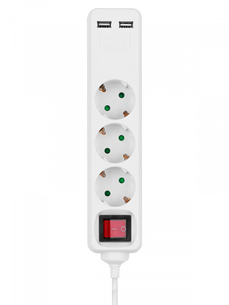Удлинитель бытовой  У03В-USB 3 гнезда, 2USB 2,4А, 3 м, вык., з/к, ПВС 3х0,75мм2 10А/250В белый TDM