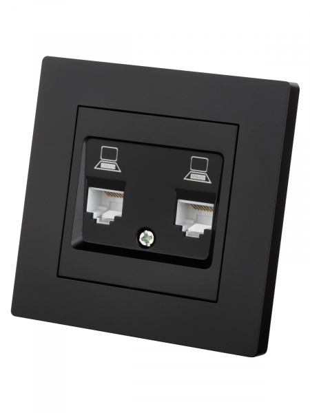 Розетка компьютерная двойная RJ45 черная "Сенеж" TDM