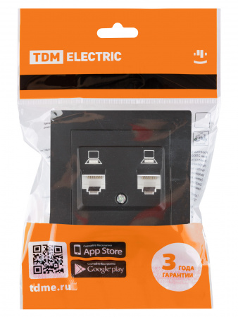 Розетка компьютерная двойная RJ45 черная "Сенеж" TDM
