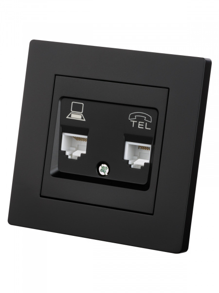 Розетка телефонная RJ11 + компьютерная RJ45 черная "Сенеж" TDM
