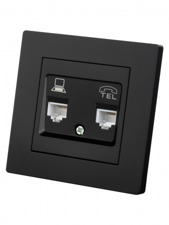 Розетка телефонная RJ11 + компьютерная RJ45 черная "Сенеж" TDM