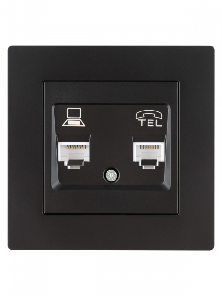 Розетка телефонная RJ11 + компьютерная RJ45 черная "Сенеж" TDM