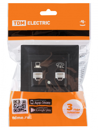 Розетка телефонная RJ11 + компьютерная RJ45 черная "Сенеж" TDM