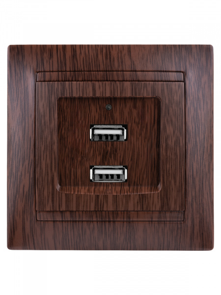 Розетка 2USB порт 2,1А 5В венге "Лама" TDM