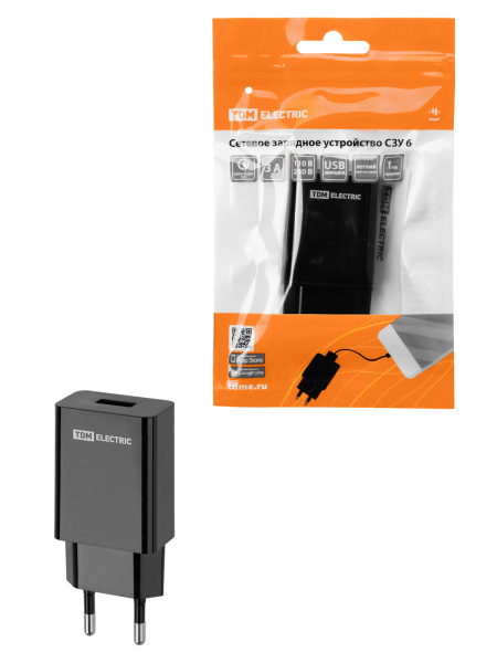 Сетевое зарядное устройство, СЗУ 6, Quick Charge 3.0, 3 А, 1 USB, черный, TDM