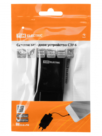 Сетевое зарядное устройство, СЗУ 6, Quick Charge 3.0, 3 А, 1 USB, черный, TDM