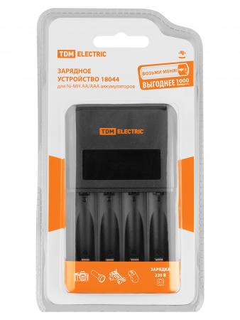 Зарядное устройство 18044 (1800 mA 4 слота АА/ААА 4 кан.), LCD-экран, 220 В, TDM