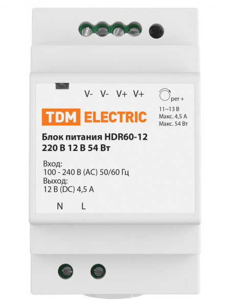 Блок питания HDR60-12, 220 В, 12 В, 54 Вт (на DIN-рейку) TDM