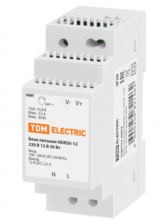 Блок питания HDR30-12, 220 В, 12 В, 30 Вт (на DIN-рейку) TDM