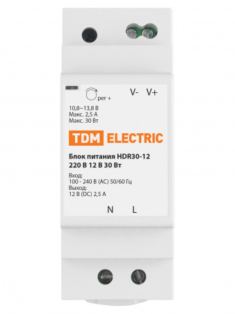 Блок питания HDR30-12, 220 В, 12 В, 30 Вт (на DIN-рейку) TDM