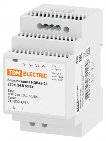 Блок питания HDR45-24, 220 В, 24 В, 45 Вт (на DIN-рейку) TDM