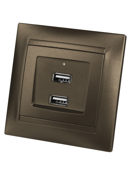 Розетка 2USB порт 2,1А 5В бронза "Лама" TDM