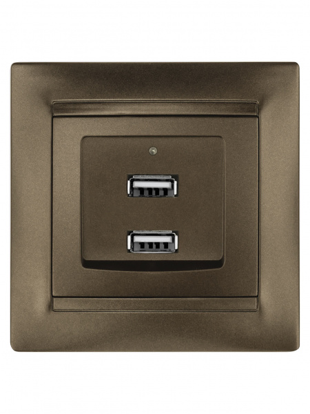 Розетка 2USB порт 2,1А 5В бронза "Лама" TDM