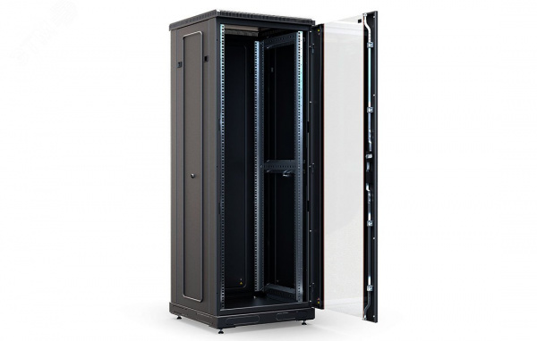 Шкаф телекоммуникационный напольный 33U 600x800 ШТ-НП-М-33U-600-800-С-Ч, передняя дверь стекло, черный