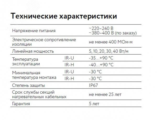 Кабель нагревательный резистивный 20IR-H-2-01-0850-040 секция