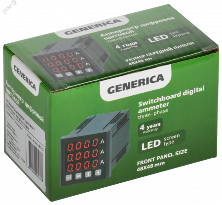 Амперметр цифровой щитовой трехфазный 48х48 мм LED GENERICA