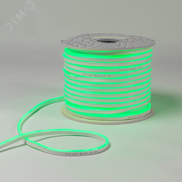 Гибкий неон 8х16мм односторонний 120 LED/м ЗЕЛЕНЫЙ 230В бухта 100м (с комплектом подключения)