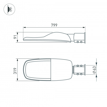 Светильник светодиодный OXOR-TURI-799х319-240W Day4000 (GR, 144x75 deg, 230 В) IP66 (ARL)