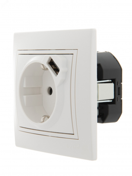 Розетка Мира с/з 16A с USB 2.1A скрытой установки белая