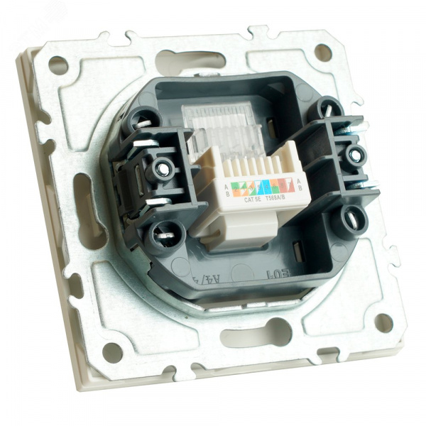 Розетка компьютерная 1-местная RJ-45 (механизм), серия Эмили, белый фарфор, soft touch