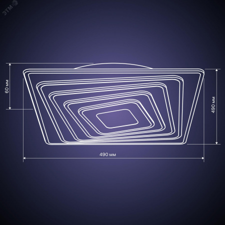 Люстра потолочная светодиодная диммируемая, TRAMPOLI, с ДУ, 3 режима, 490x490x60мм, 100Вт, 3000+6400K/4200K/6400+3000K, 36м, белый