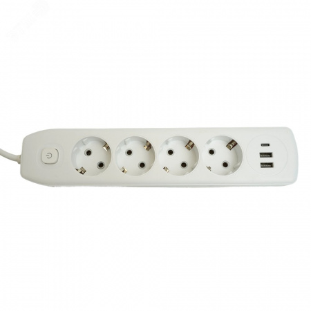 Удлинитель 4-местный c/з 3x1 мм2 3 м 250В 10А 2USB+1Type-C 2.4А Home белый