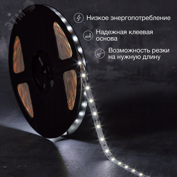 Лента светодиодная 4.8Вт/м 12В 6500K IP20 LEDx60/м 20м SMD2835 для блока питания с клеммами