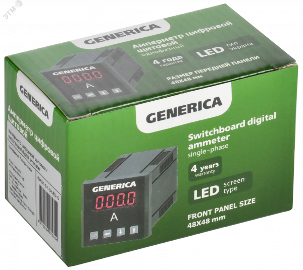 Амперметр цифровой щитовой однофазный 48х48 мм LED GENERICA